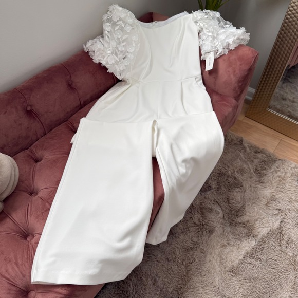 DB Studios Floral Puff Sleeve Jumpsuit Ivory Wedding Guest Party Cocktail Size 8 - Picture 3 of 7